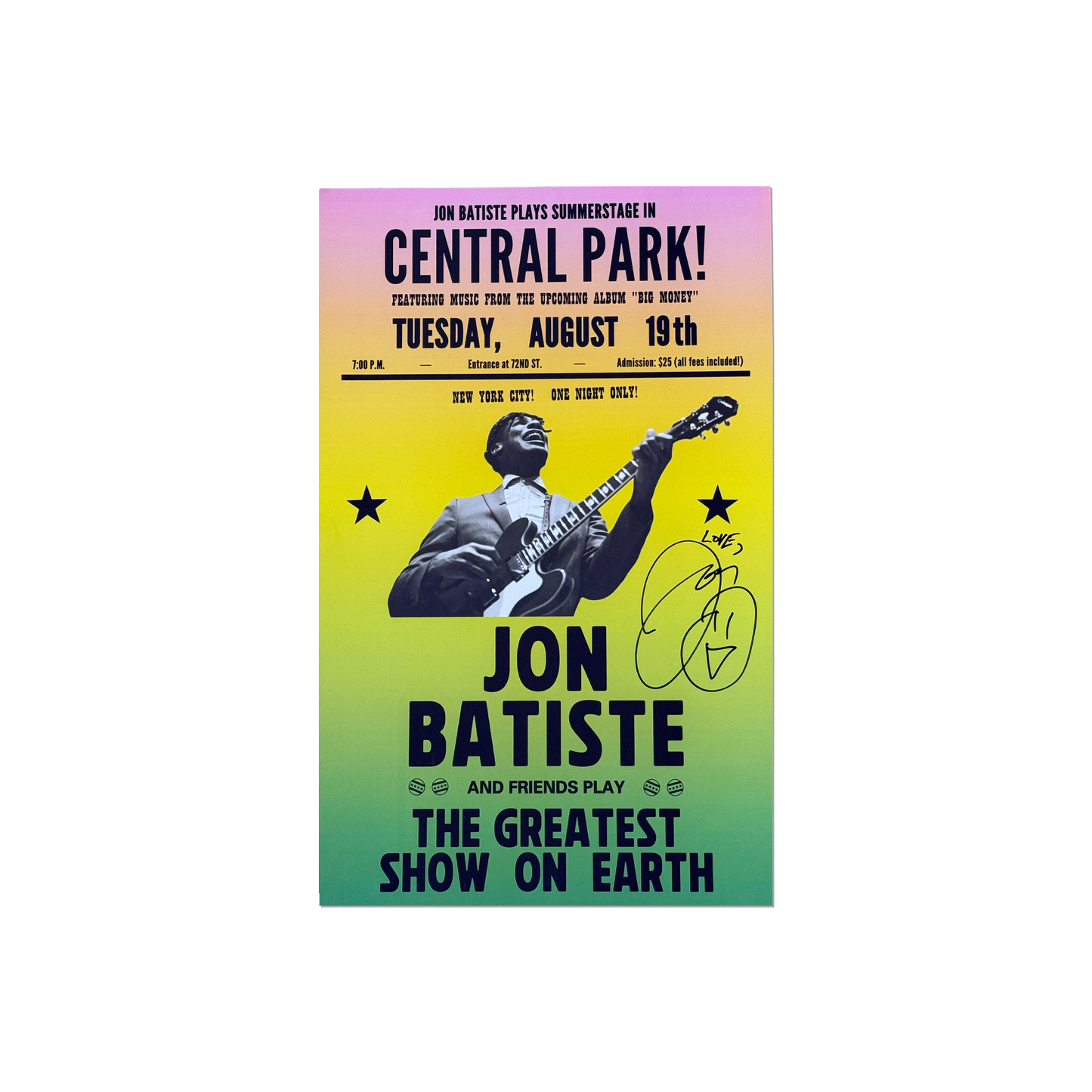 Signed Jon Batiste Central Park Show Poster
